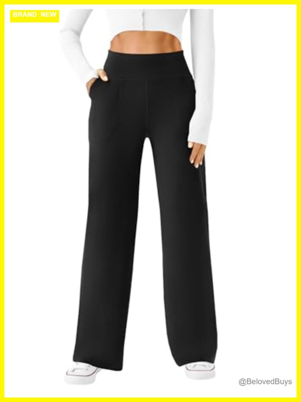 Wide Leg Yoga Pants High Waist Trousers with Pockets Stretch Pull On